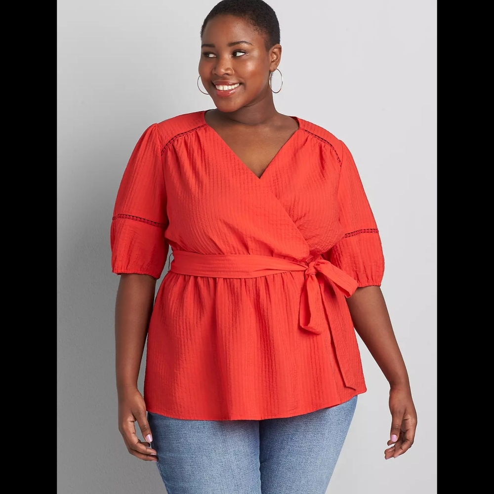 Lane Bryant Textured Crossover Belted Blouse